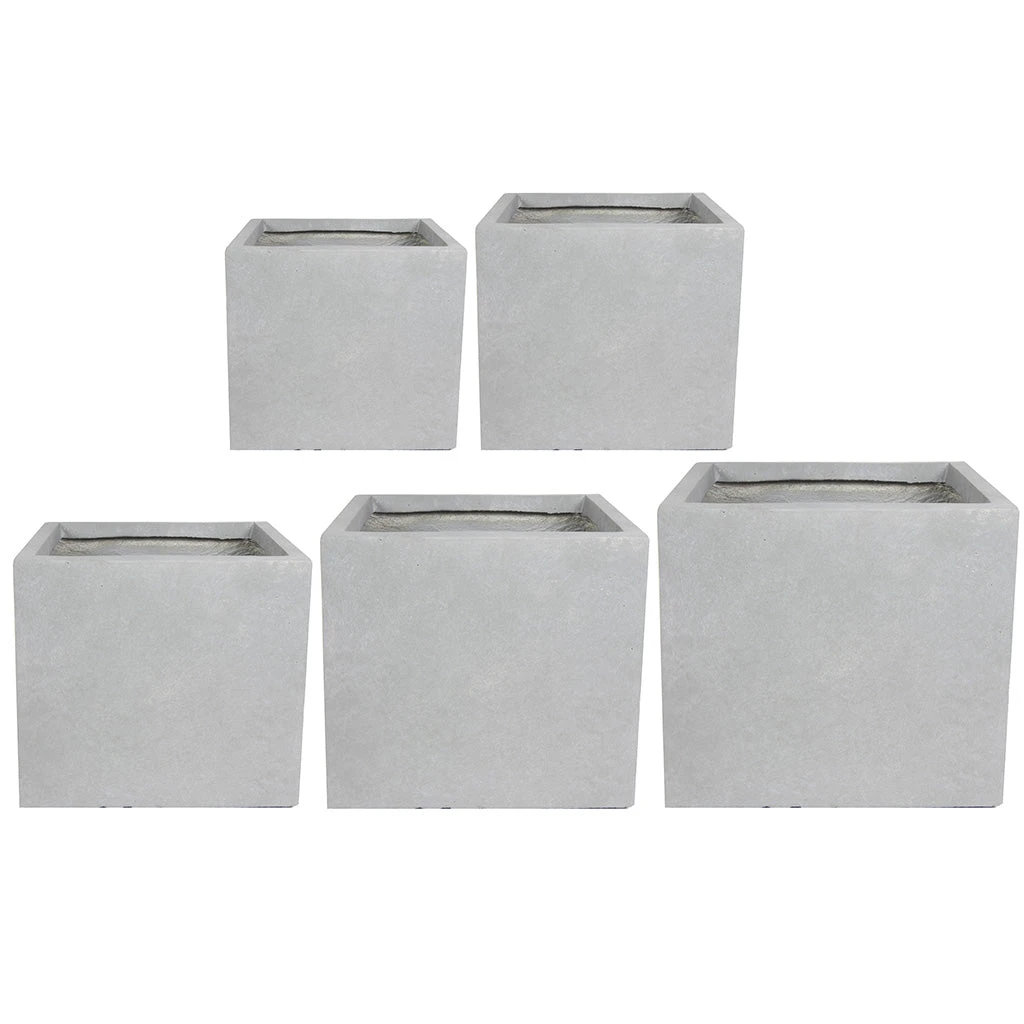 Amfa Square Planters - Set Of 5 - Grey 1 Amfa Square Planters - Set Of 5 - Grey