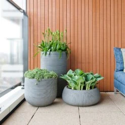 Cody Plant Pot - Ridged Dark Grey -Plant Supplies Sale Cody Eileen Planters Ridged Cement