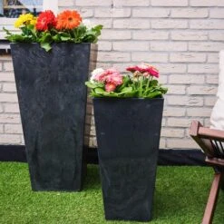 Ella Artstone Tall Planter - Black -Plant Supplies Sale Ella Artstone Tall Planter Black 3