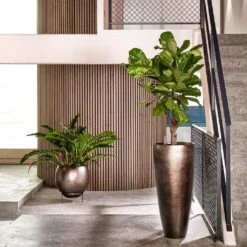 Metallic Partner Planter - Matt Coffee -Plant Supplies Sale Metallic Silver leaf Globe Elevated Matt Coffee Metallic Silver leaf Partner Matt Coffee