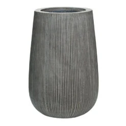 Patt High Plant Vase - Ridged Dark Grey