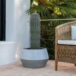 Low Harley Plant Pot - Ridged White Stripe -Plant Supplies Sale Ridged Low Harley Plant Pot White Stripe Large Cactus