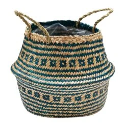 Seagrass Tribal Basket - Teal Lined -Plant Supplies Sale Seagrass Tribal Basket Teal Lined 35x30cm