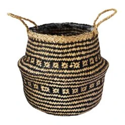 Seagrass Tribal Basket - Black Lined -Plant Supplies Sale Seagrass Tribal Plant Basket Black Lined