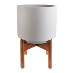 Vigo Plant Pot With Wooden Stand - Concrete Grey -Plant Supplies Sale Vigo Plant Pot with Wooden Stand Concrete Grey 24x33cm 4